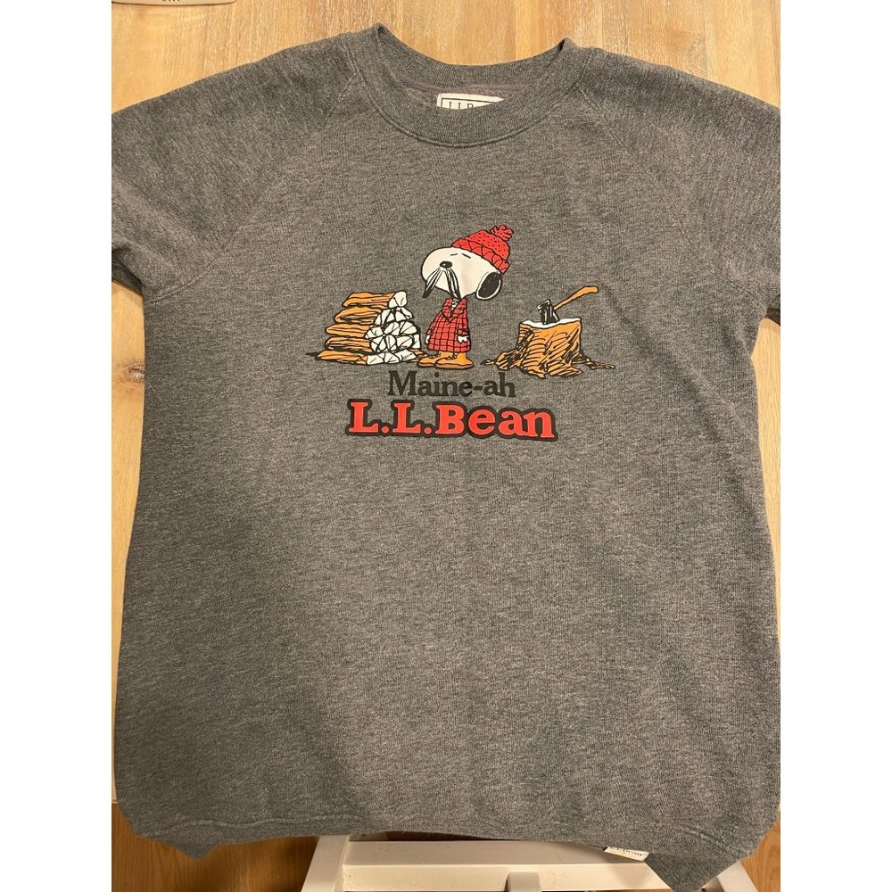 LL Bean X Peanuts Snoopy Maine Ah Lumberjack Gray Crew Neck Sweatshirt Adult XL